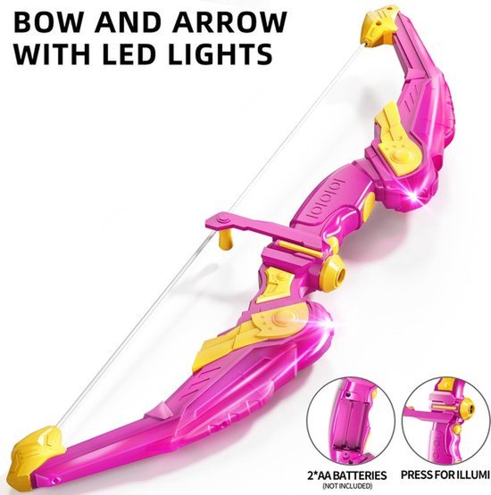 Pijl en boogset voor kinderen - LED-verlichte boogschietset met 10 pijlen met zuignappen, schietschijf en pijlkoker - Speelgoed voor binnen en buiten, jacht, cadeau voor jongens en meisjes - Roze — afbeelding 2