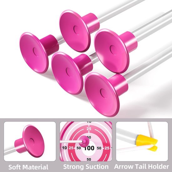 Pijl en boogset voor kinderen - LED-verlichte boogschietset met 10 pijlen met zuignappen, schietschijf en pijlkoker - Speelgoed voor binnen en buiten, jacht, cadeau voor jongens en meisjes - Roze — afbeelding 4