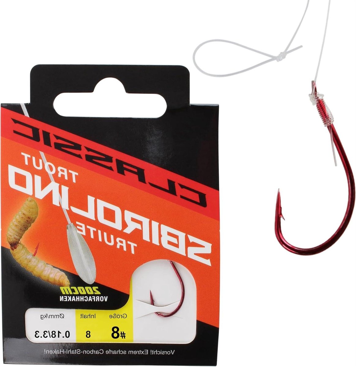 Forelhaken Spirolino - Visgerei Set - Forel Vissen - Gebonden met Voorlijn - 8 stuks - Rood