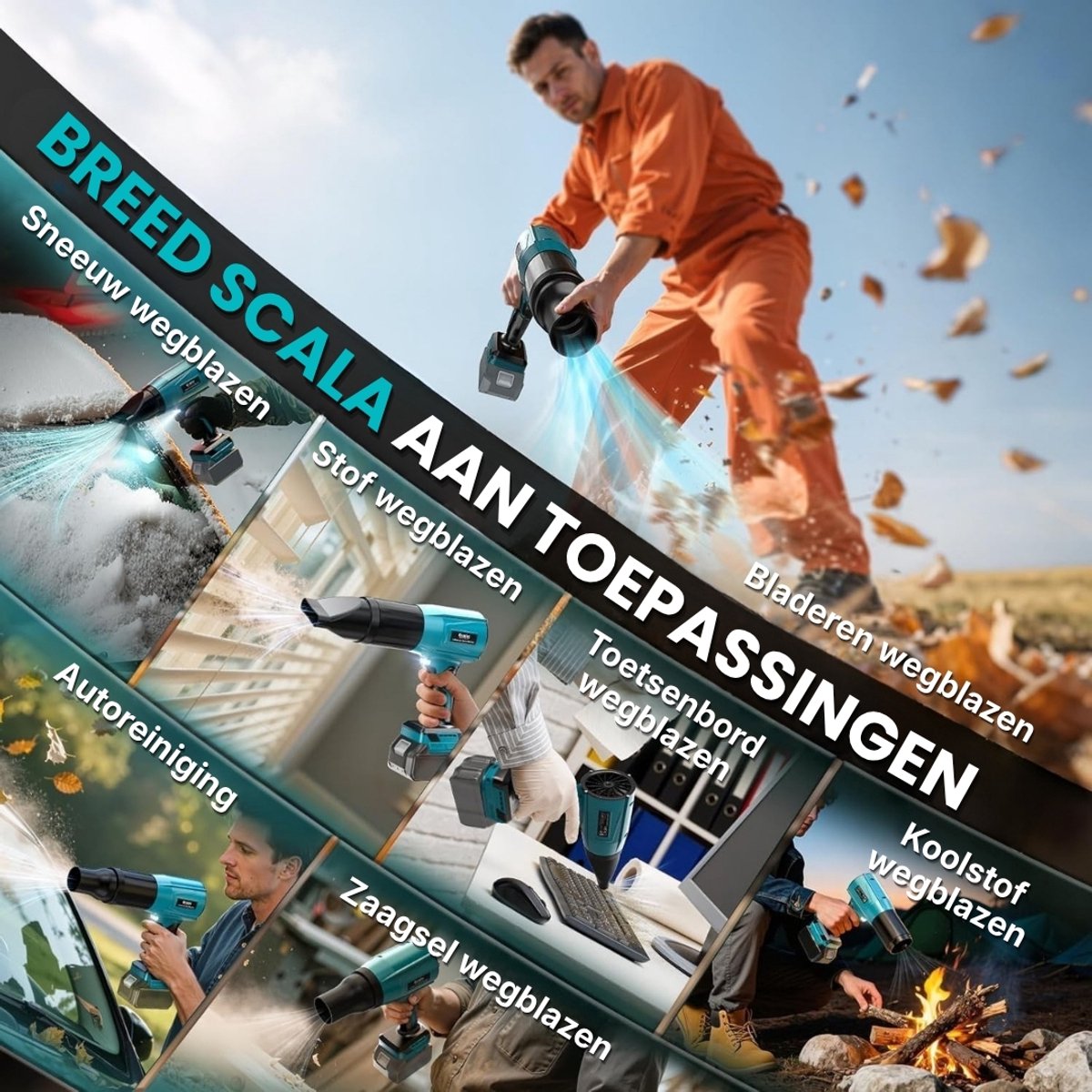 Turbo accublazer voor Makita 18V accu's, borstelloze motor met 80.000 tpm, luchtsnelheid van 60 m/s en luchtdruk van 850 g, draagbare bladblazer voor het verwijderen van bladeren, stof en sneeuw. – foto 6