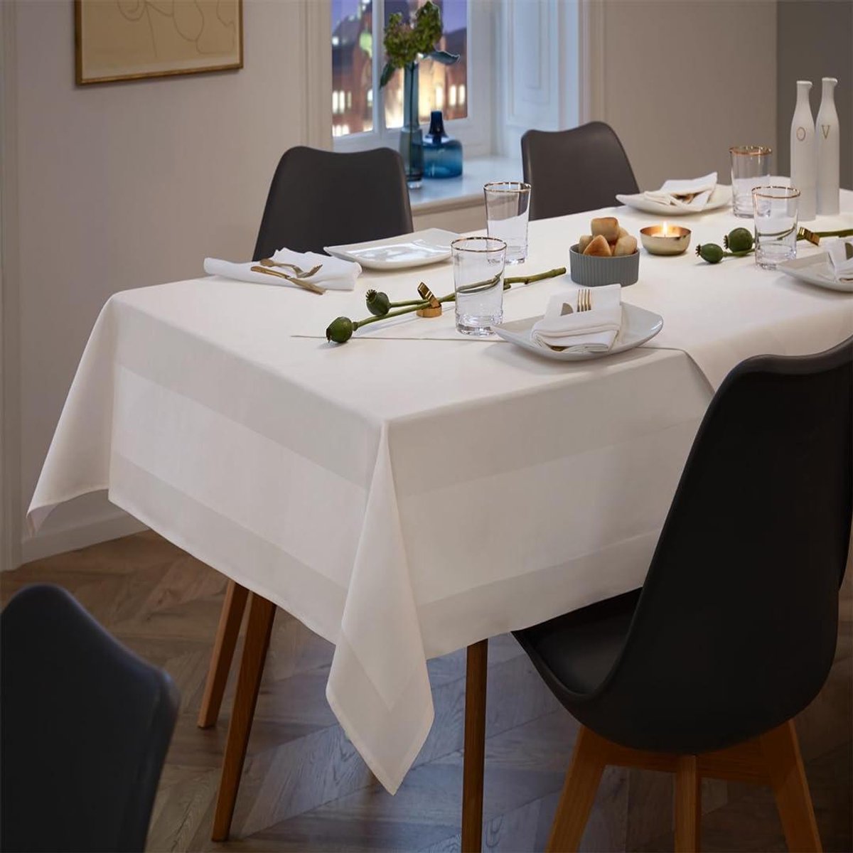 Tafelkleed Katoen - Tafeltextiel Damast - Horeca Gebruik - Atlasrand Design - 140 x 280 cm - Wit