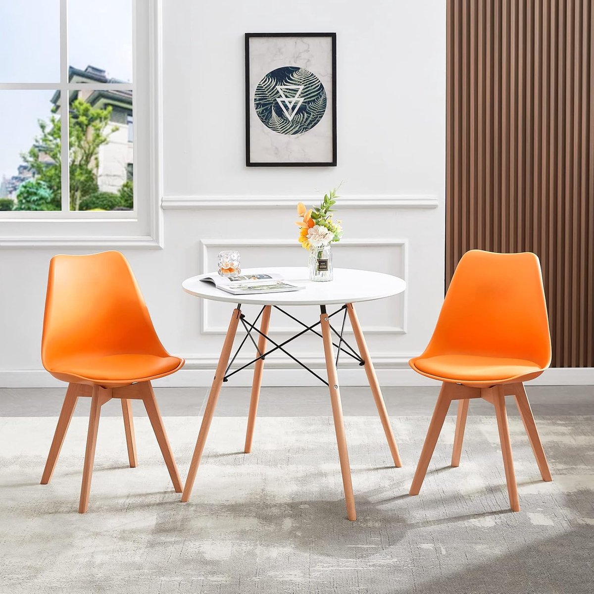 Eetkamerstoelen Set van 4 – 82 cm Hoog Scandinavisch Design met Massief Houten Poten en Gestoffeerde Zitting – Kunststof Kuipstoel Grijs – Urbanhome