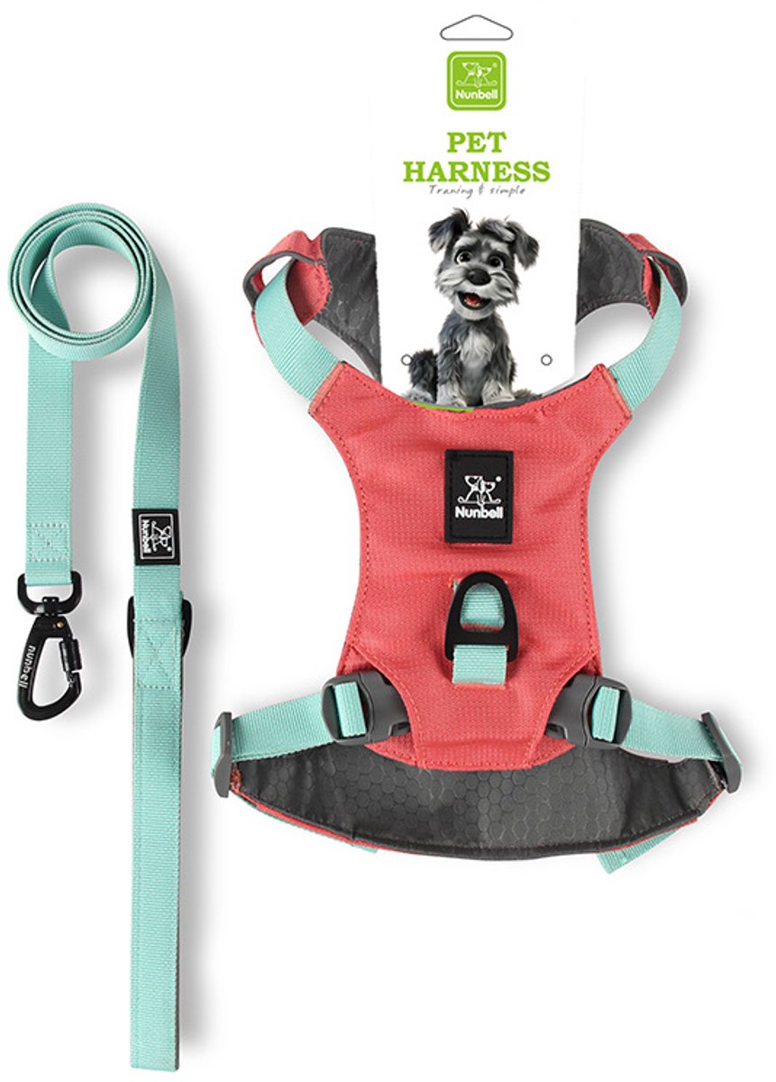 Nunbell Hondentuigje met Riem Set – Lichtgewicht & Ademend, Anti-trek, Sportief Polyester Harnas voor Honden