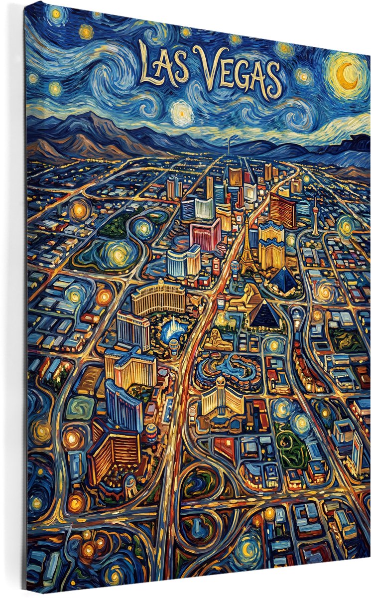 Stadsposter Las Vegas wanddecoratie op canvas afmeting 75x100cm - stadskaart - plattegrond - schilderij stad - steden posters