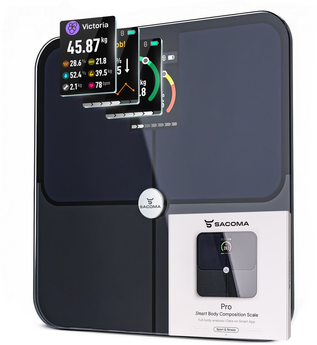 Bol.com Sacoma Pro Weegschaal Personenweegschaal Digitaal - Slimme Weegschaal met 17x Lichaamsanalyse - Inclusief App - Weegscha... aanbieding