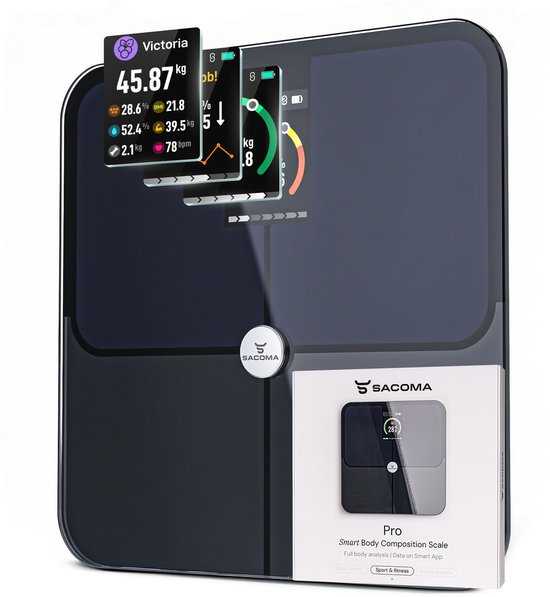 Sacoma Pro Weegschaal Personenweegschaal Digitaal - Slimme Weegschaal met 17x Lichaamsanalyse - Inclusief App - Weegschalen - Interactief