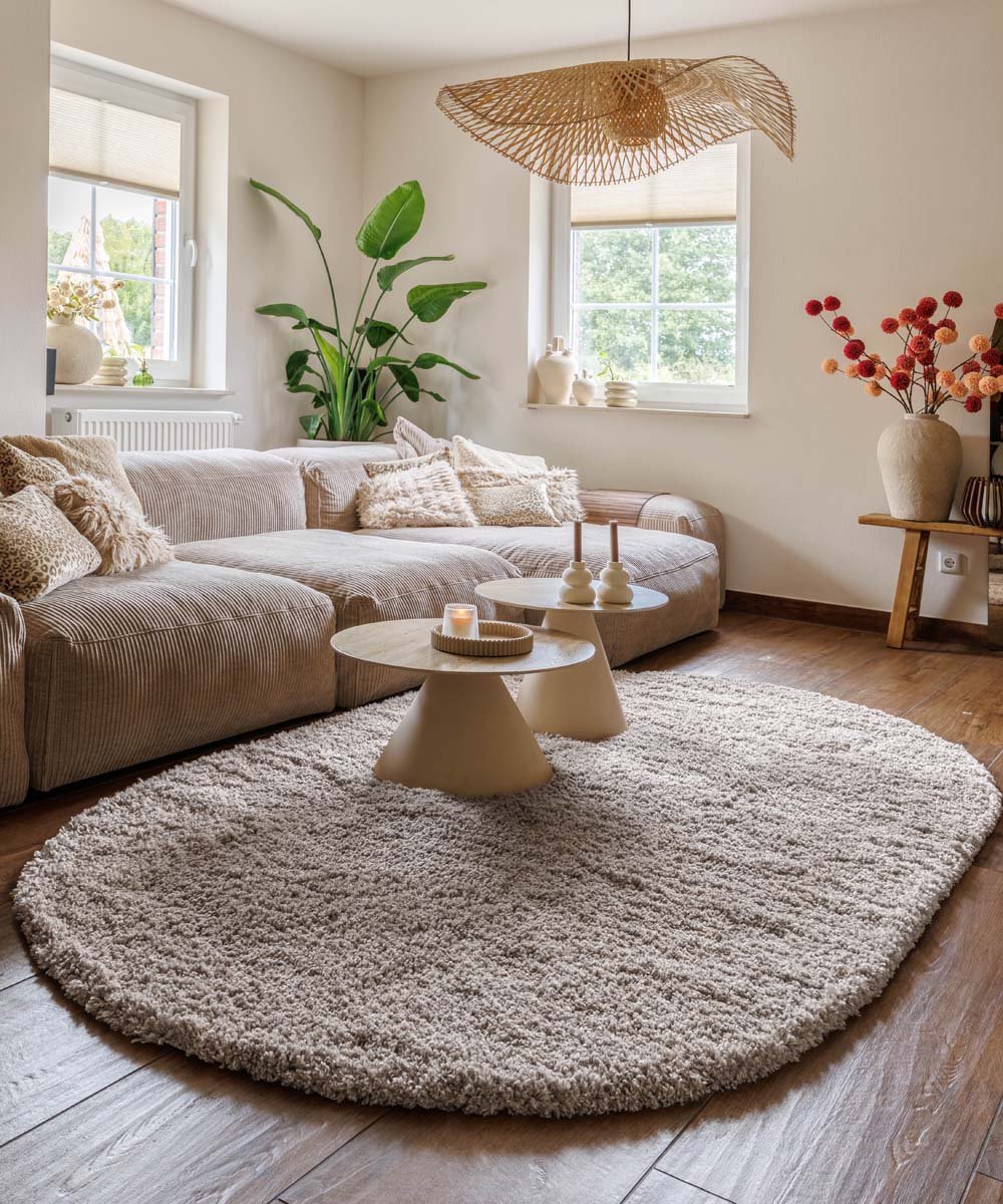 Vloerkleed ovaal hoogpolig - Cozy Shaggy beige 240x340