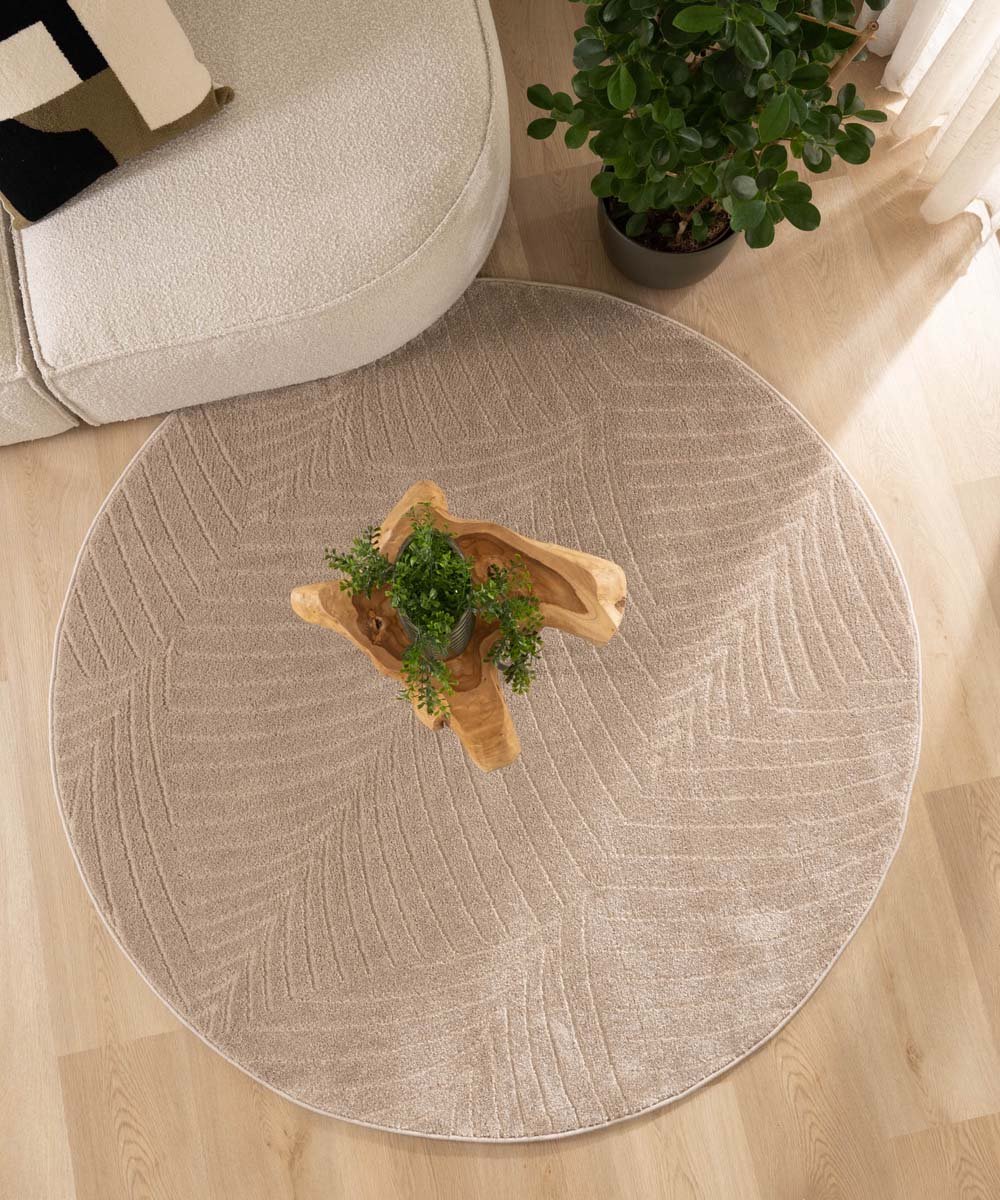 Scandinavisch vloerkleed rond - Contour Leaf beige 300