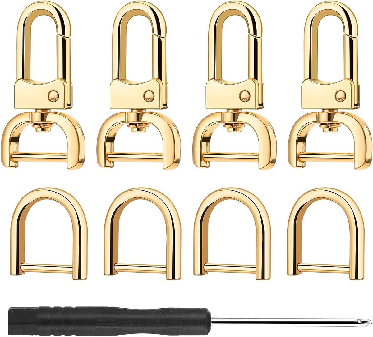 Set van 4 D-ringen met draaimechanisme, gouden sleutelring voor schoudertas, sleutelhanger en hondenhalsbandaccessoires
