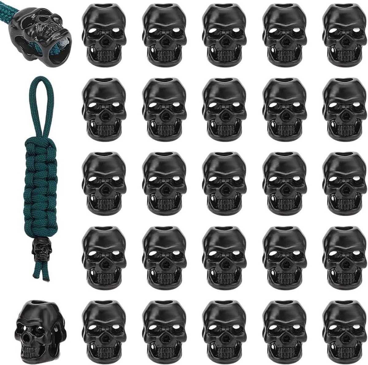 40 Stuks Skull Kralen van Legering, Grote Gat Paracord Kralen voor Sieraden, Lacing en Pendants, Zwart