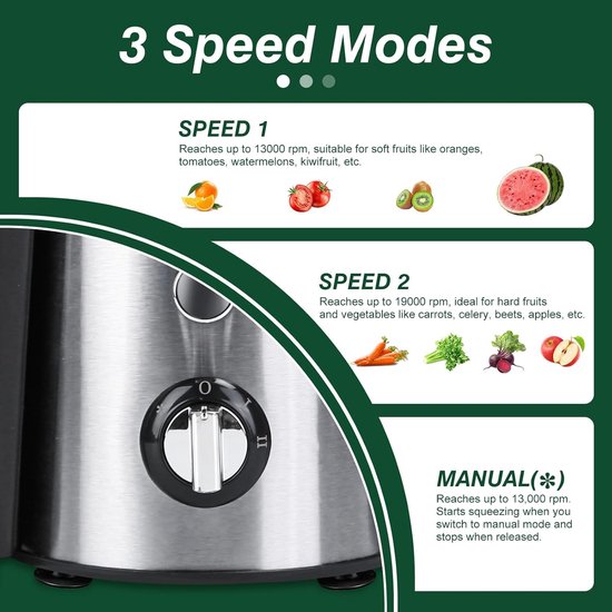 Sapcentrifuges Groenten en Fruit - Kitchen Sapcentrifuge - Juicer voor Groenten & Fruit - Grote Vulopening - 2 Snelheden - 1000 Watt - Zilver van Techwood — afbeelding 5
