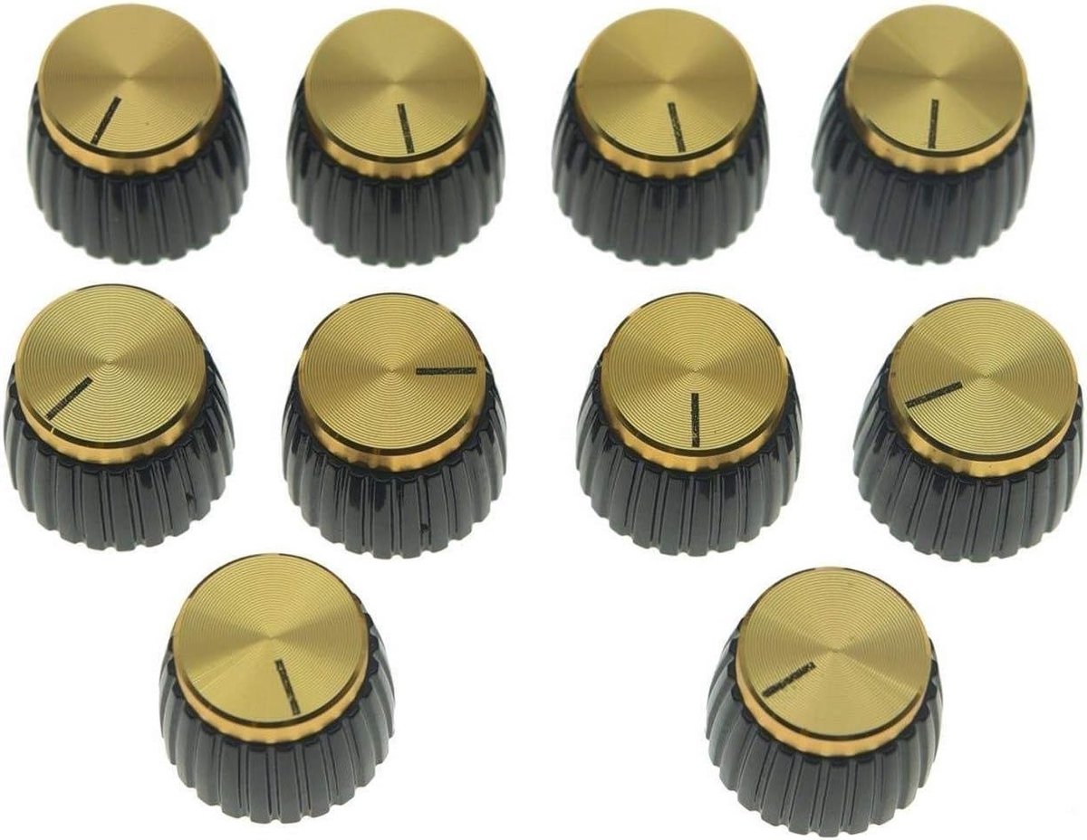10 Stuks Zwarte Versterker Knoppen met Gouden Aluminium Top voor 6mm Potentiometers van Gitaarversterkers