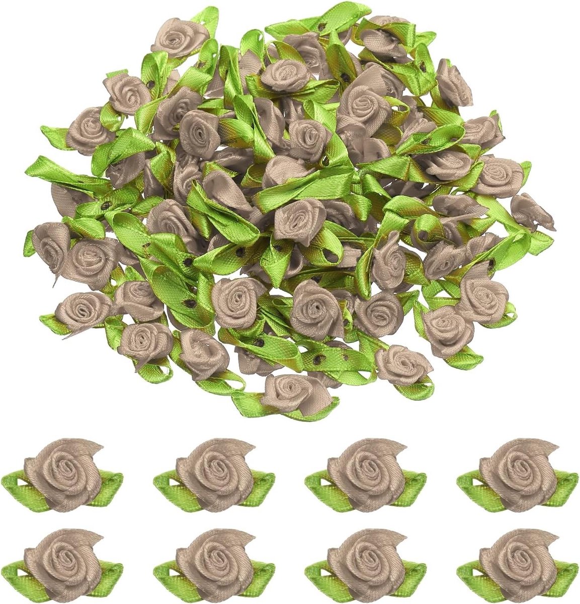 Mini Rozenbogen - Knutselbloemen Lint - Doe-het-zelf Decoraties - Polyesterlint Materiaal - 100 stuks - Lichtbruin
