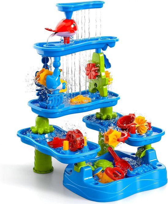 Table à eau/sable Kiddel XXL pour enfant – Table de jeu 4 en 1 – 4 étages – Pelles, Arrosoirs et moules à sable inclus – Jouets de plein air
