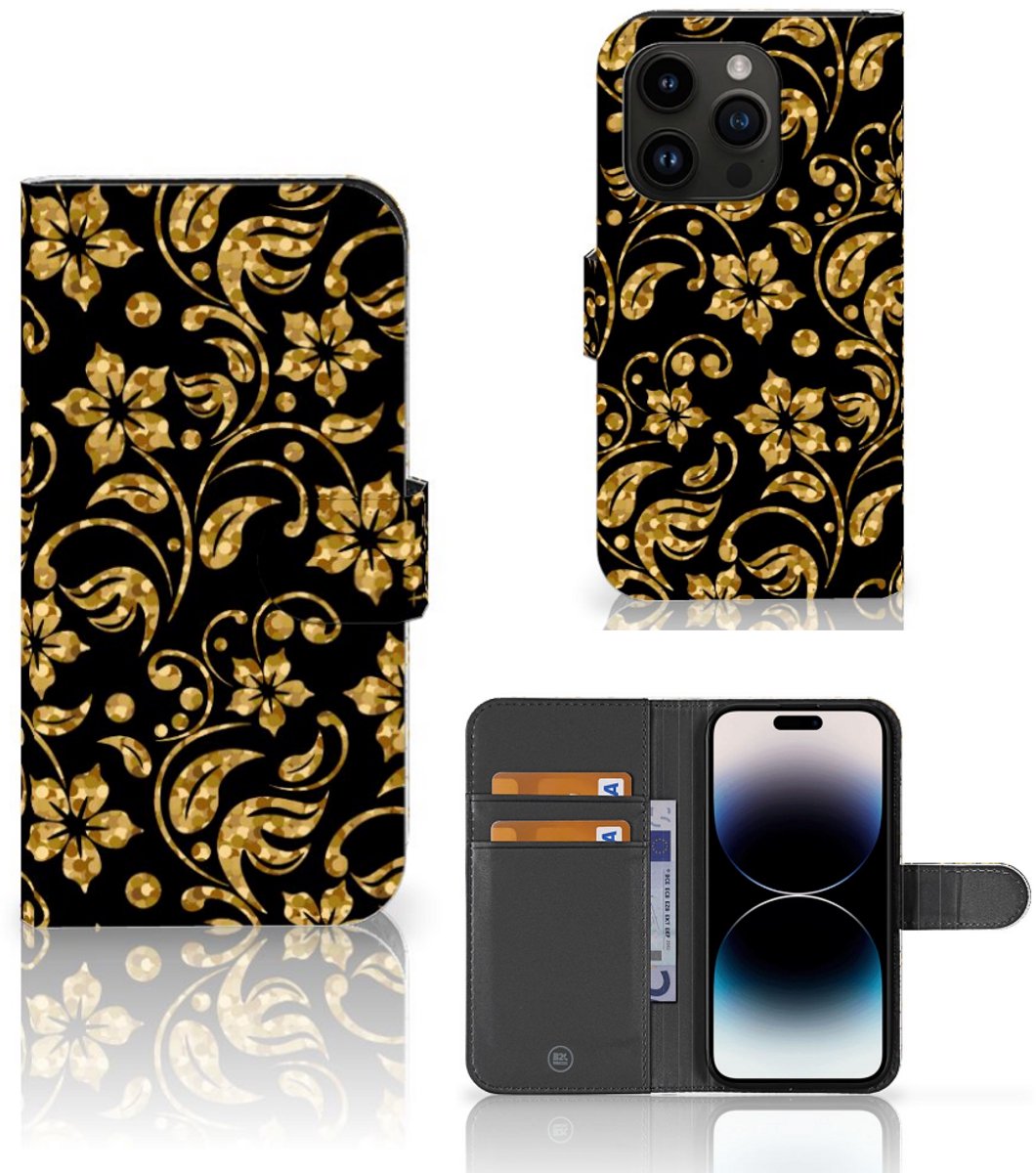 iPhone 15 Pro Hoesje Gouden Bloemen