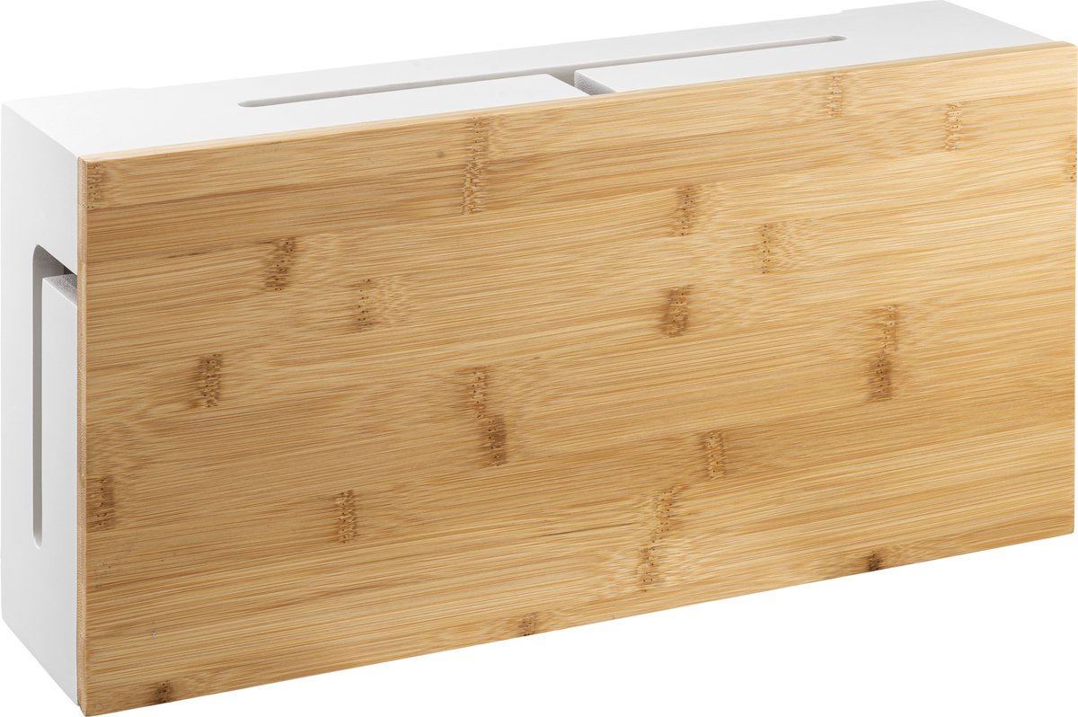 Kos Design - Witte kabelbox - Opberg stekkerdoos - Bamboe design - Kabeldoos bureau - Snoeren opbergen - Cablebox organizer - Large