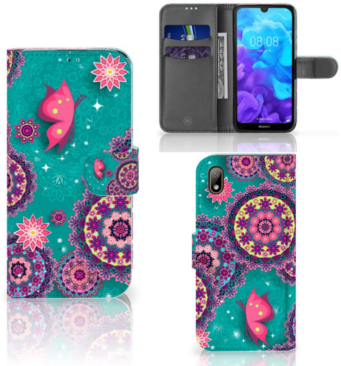 Book Case voor Huawei Y5 (2019) Hoesje Cirkels en Vlinders