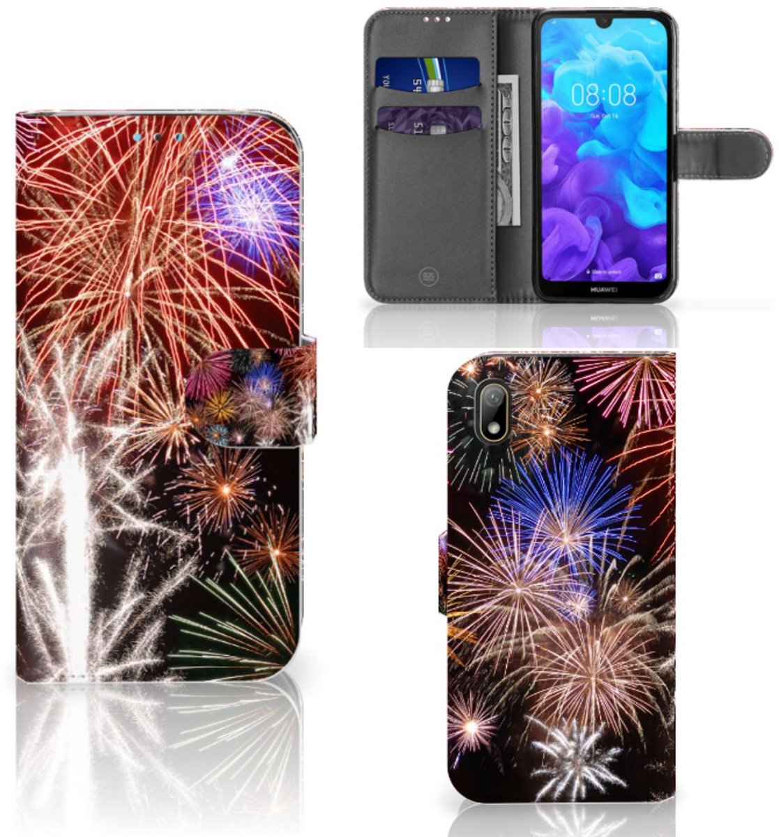 Huawei Y5 (2019) Wallet Case met Pasjes Vuurwerk
