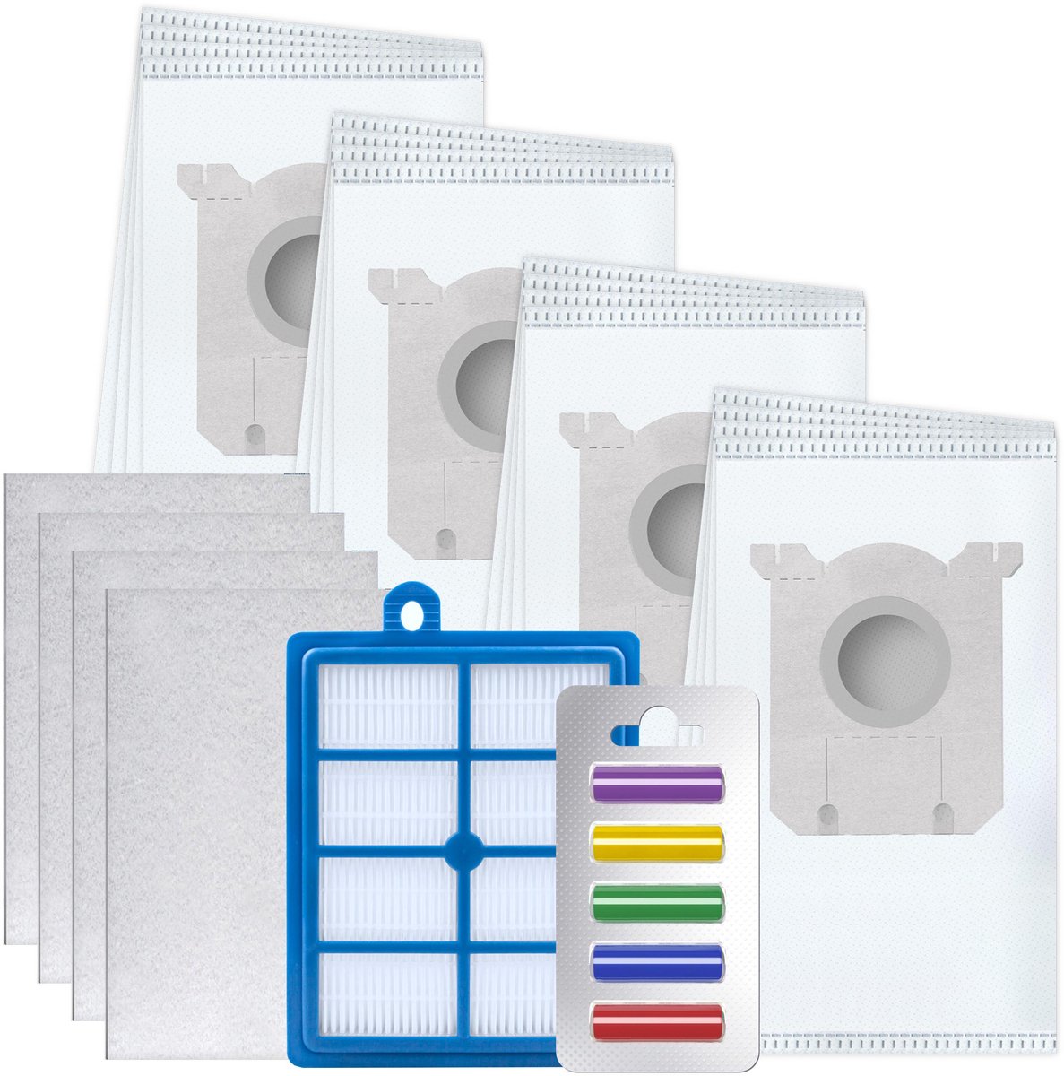 Sillar Set 16x Stofzuigerzak - microvezel - 1x Hepa filter - 4x filters universeel - 1x geurstaafjes voor stofzuiger - vervangend - 3-laags filtersysteem - geschikt voor stofzuigers AEG Electrolux Philips