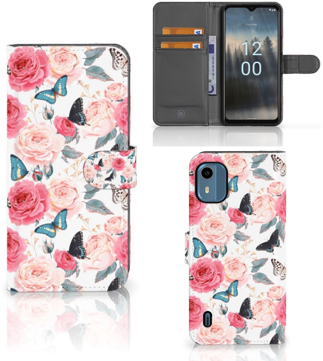 Nokia C12 Hoesje Butterfly Roses