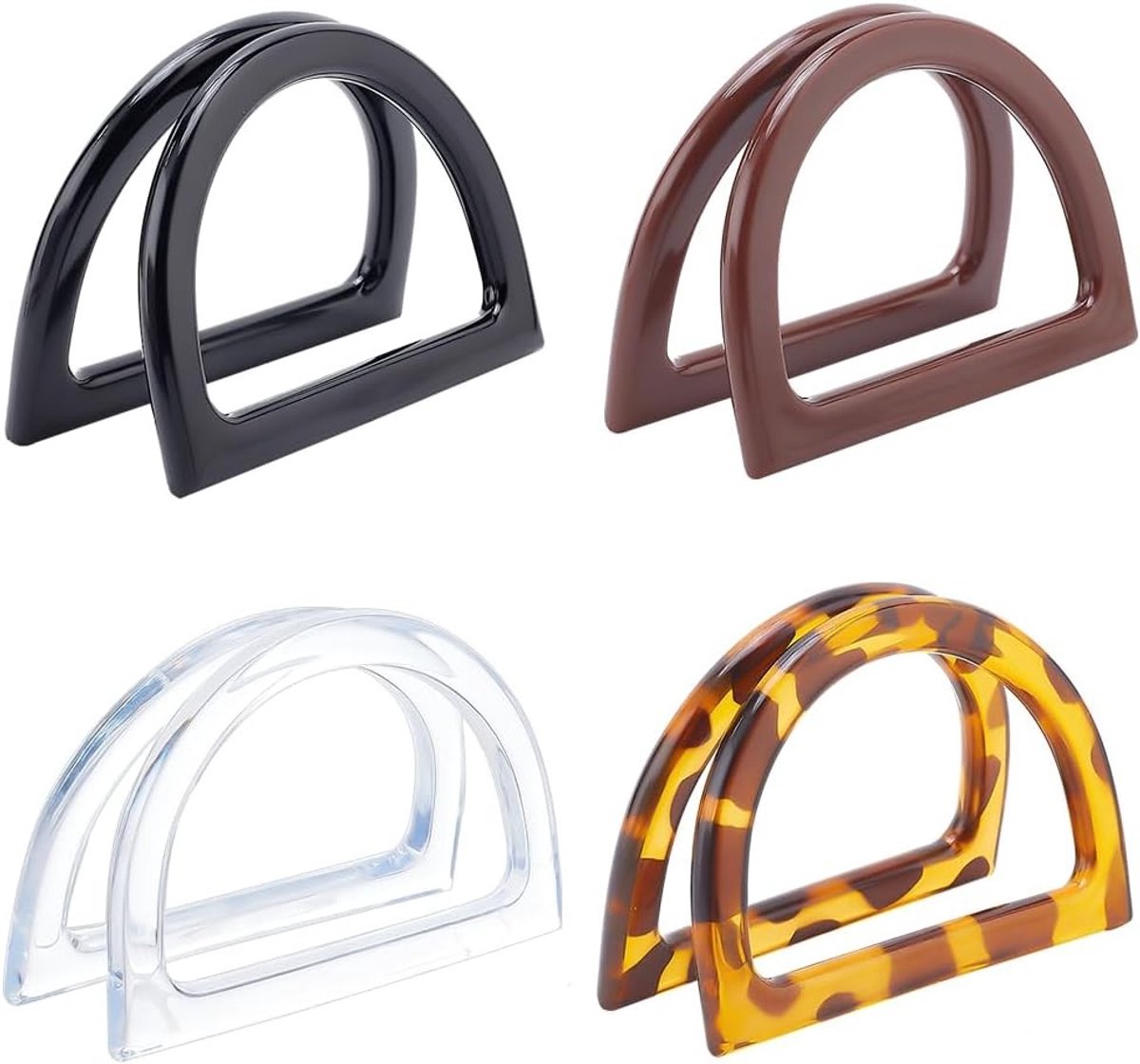 Kleurige D-vormige Handvatten voor Handgemaakte Tassen - 8 Stuks Leopard Design, Ideaal voor Portemonnees en Handtassen