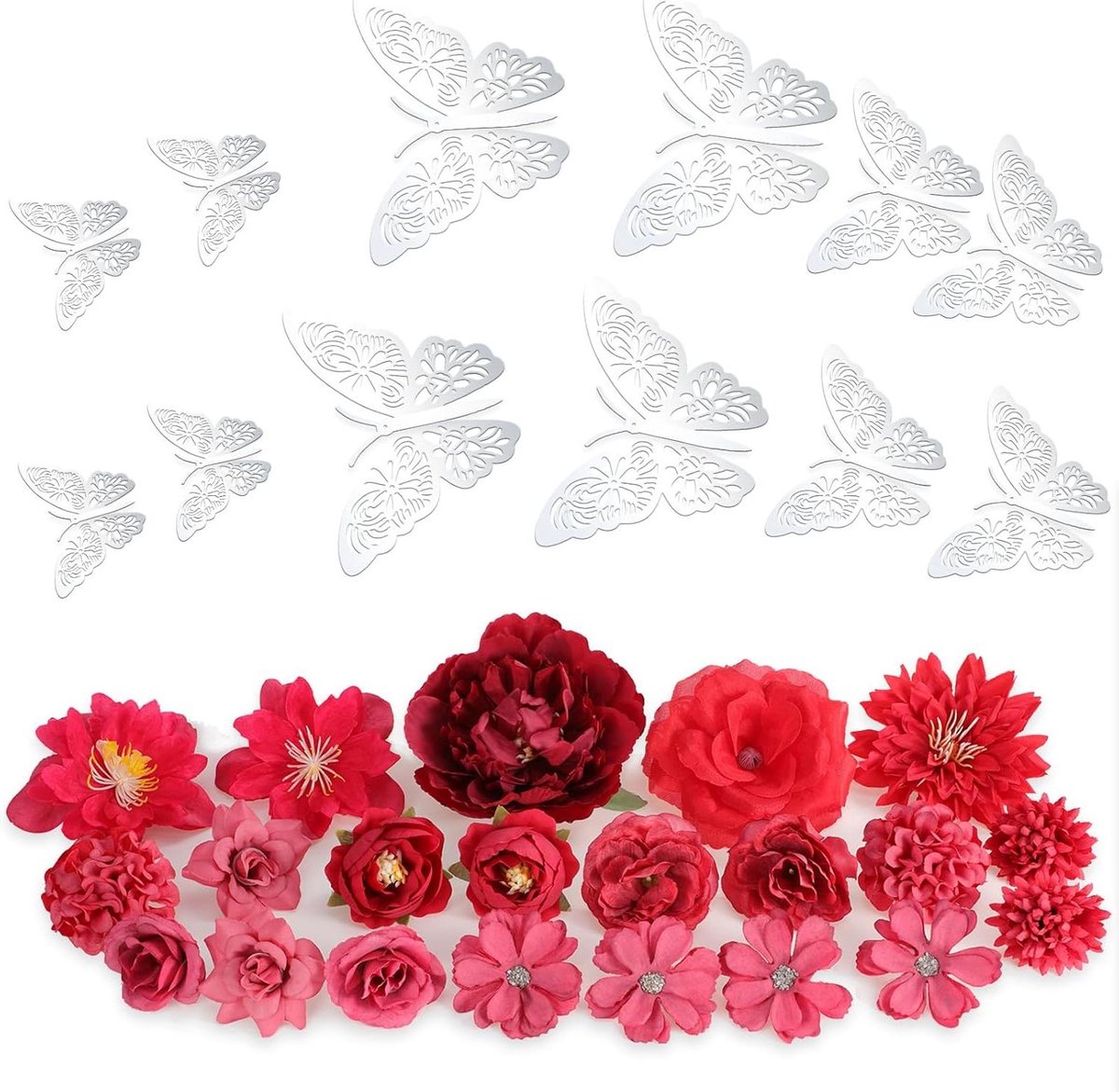 Kunstbloemen Hoofden - Zijde Rozen - Bruiloft Decoratie - Set met 21 Stuks - 26x16x4.5 cm 