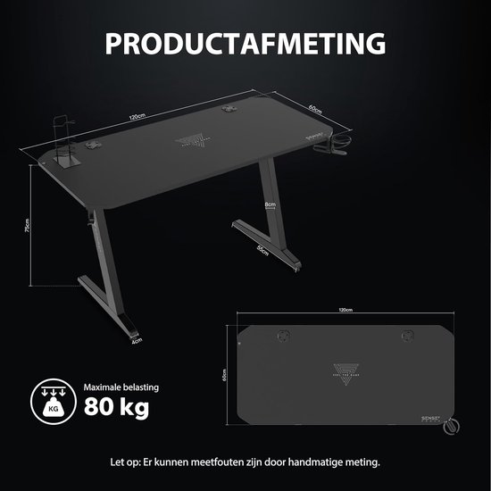 Gaming Bureau - PC Tafel Werkplek - Productief Werken Gamers - Met Accessoires Houder - 120x60 cm - Zwart — afbeelding 2