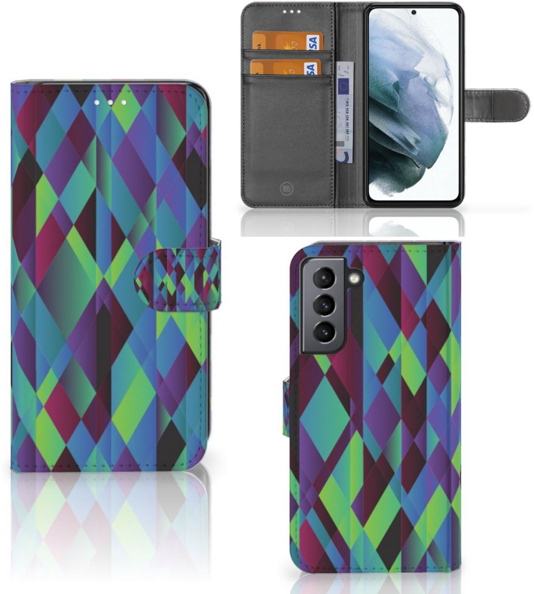 Samsung Galaxy S21 FE Book Case Abstract Green Blue