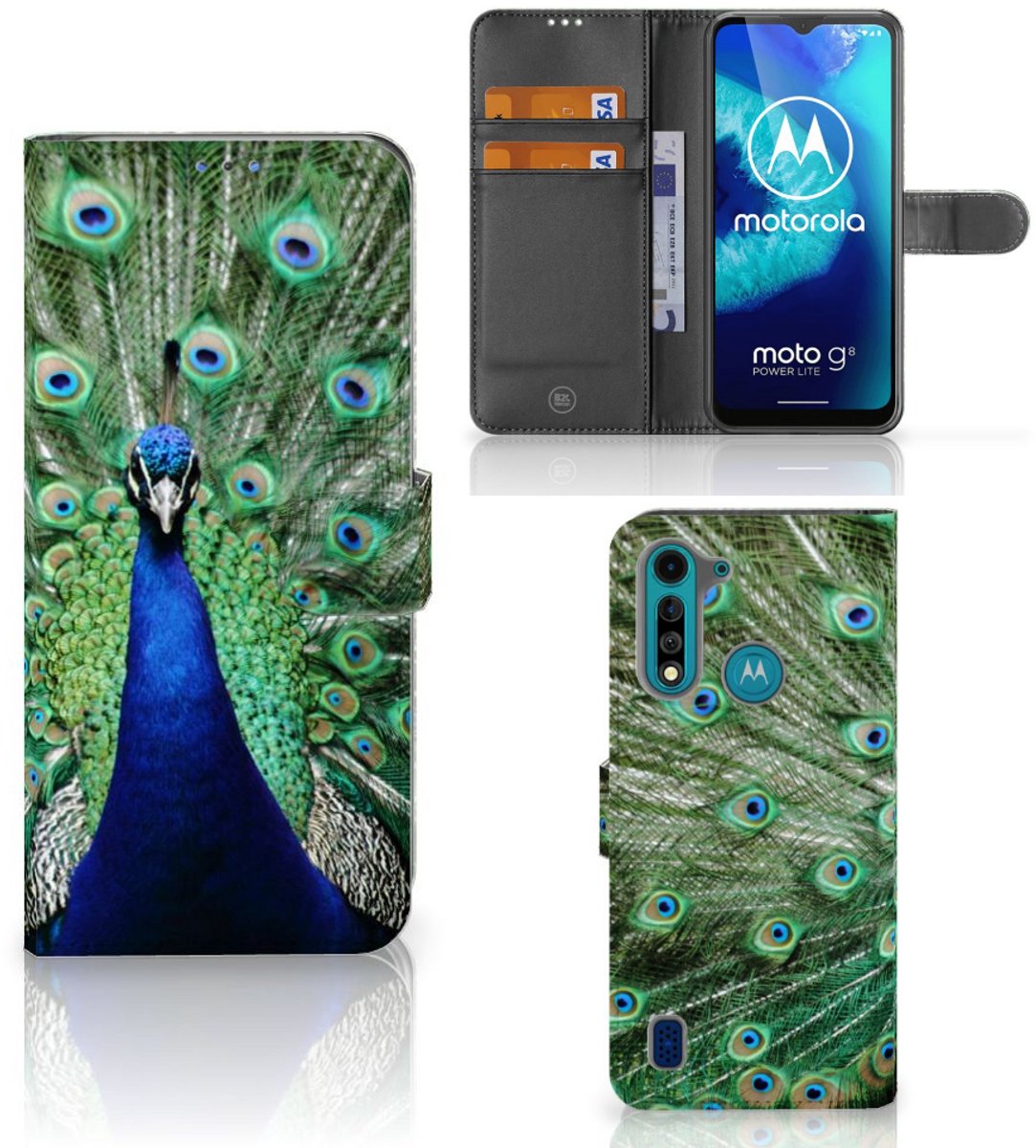 Motorola G8 Power Lite Telefoonhoesje met Pasjes Pauw
