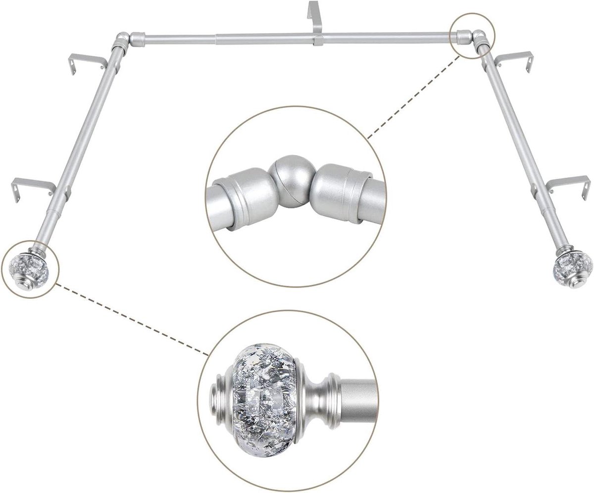 3/4 inch erker gordijnroeden, telescopische zilveren gordijnroeden voor erkers 86-183 cm (