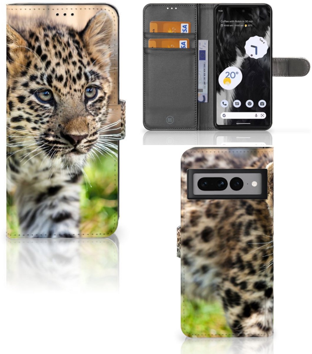 Google Pixel 7 Pro Telefoonhoesje met Pasjes Baby Luipaard