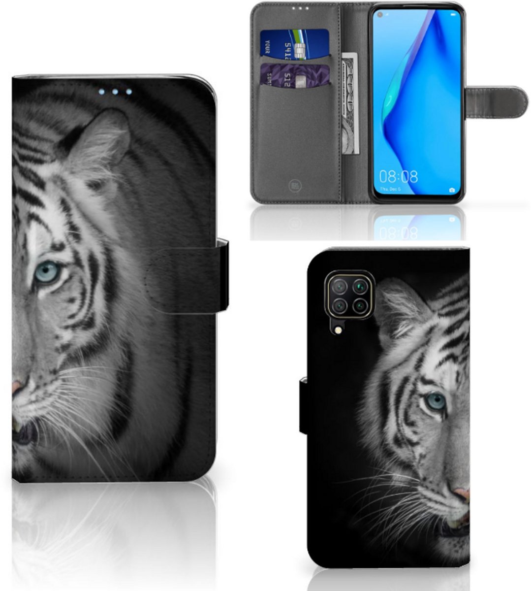 Huawei P40 Lite Telefoonhoesje met Pasjes Tijger