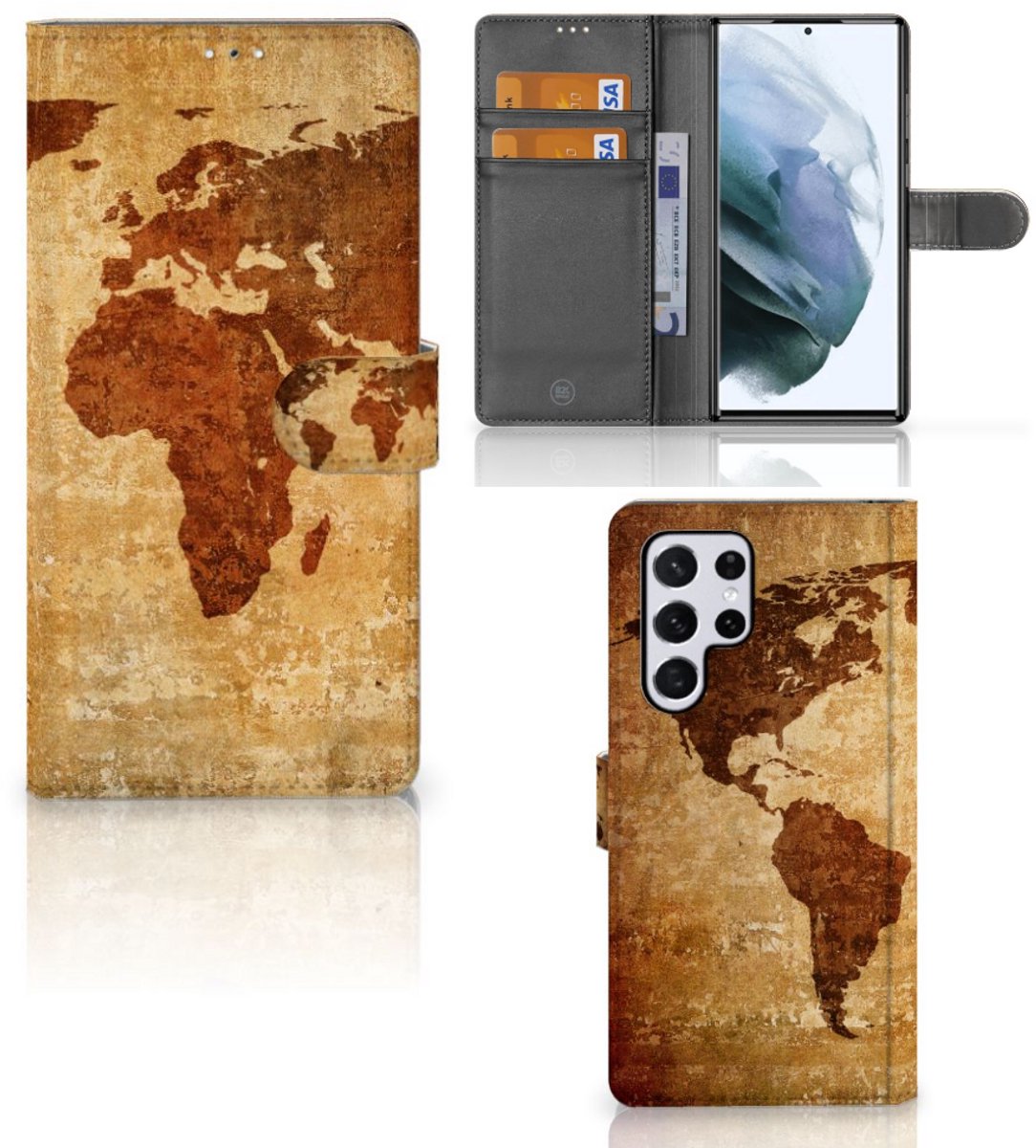Samsung Galaxy S22 Ultra Flip Cover Wereldkaart