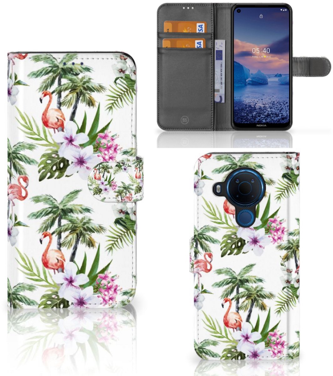 Nokia 5.4 Telefoonhoesje met Pasjes Flamingo Palms