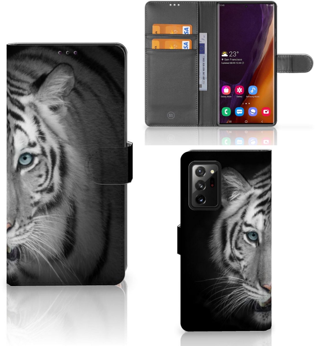 Book Case voor Samsung Galaxy Note20 Ultra Telefoonhoesje met Pasjes Tijger