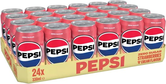 Pepsi - Zero Strawberries 'N Cream - 24 x 0,33 Liter blik - Frisdrank