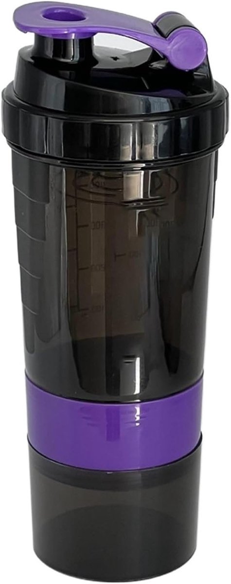 3 lagen Shaker Eiwitfles Poeder Shake Cup Grote Capaciteit Water Mengen Body Building Oefening (paars)