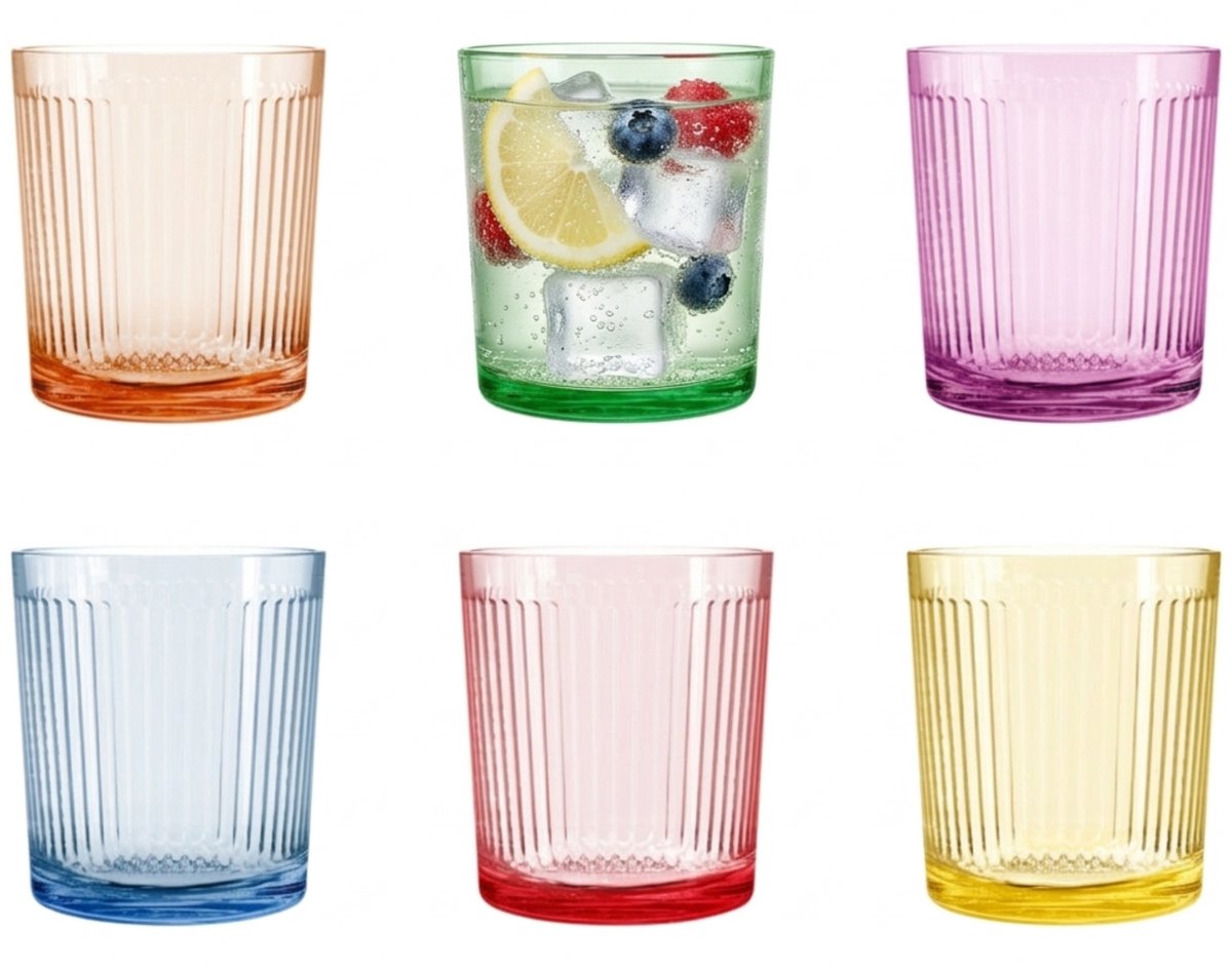 Waterglazen/drinkglazen Summer Stripes - 6x - glas - transparant kleurenmix - 360 ml