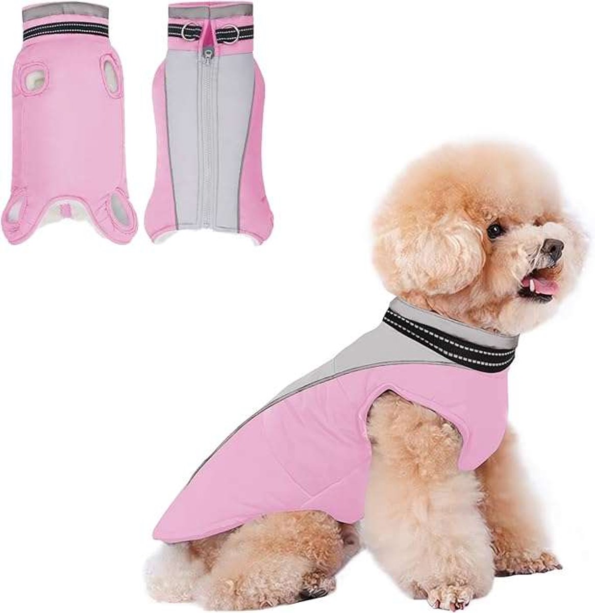 CE - Honden Puffer Jas - Warme Polar Liner - Roze - Reflecterende Strepen