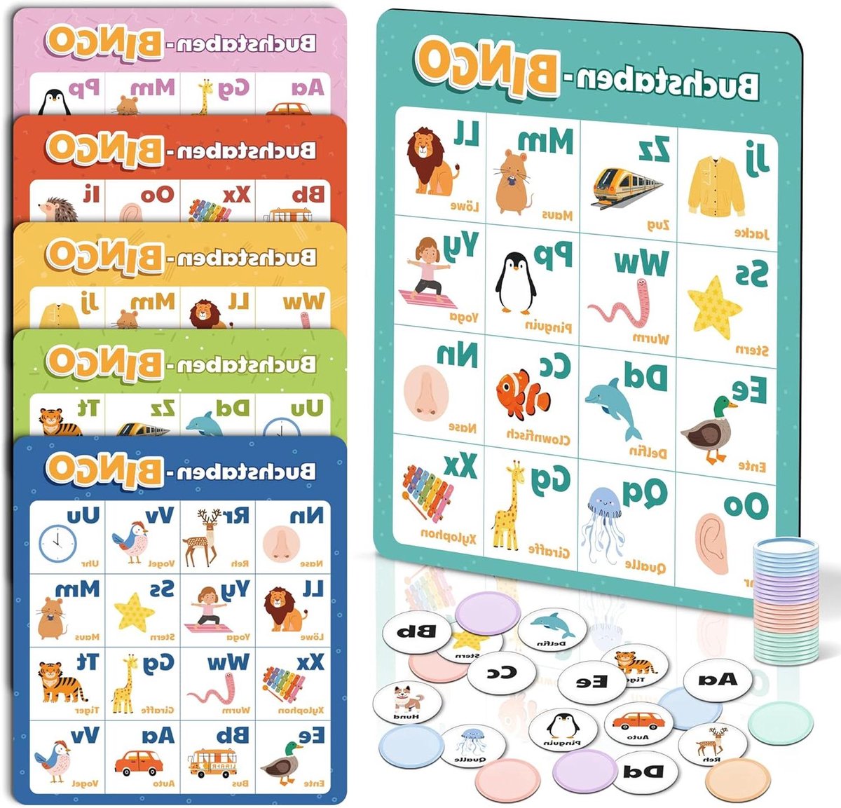Leerspel - Educatief spel - Leren spellen - Kinderspel - 220 g - Rood blauw groen geel roze