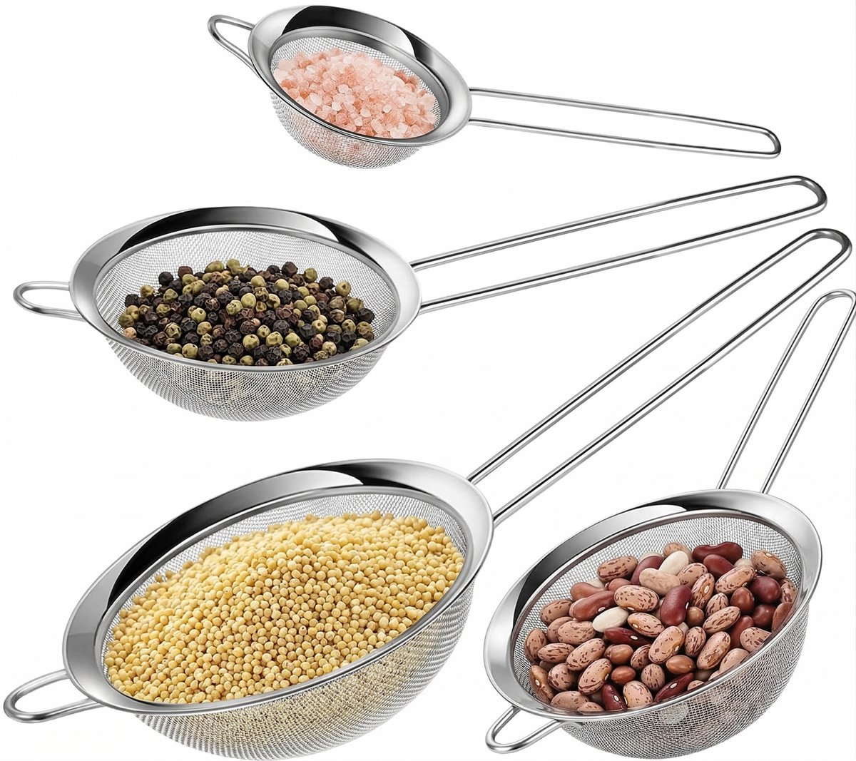 Rixora® RVS Zeef Set - 4 Delig - Keukenzeven - Zeefjes - Ø 7, 8, 16 en 20 cm