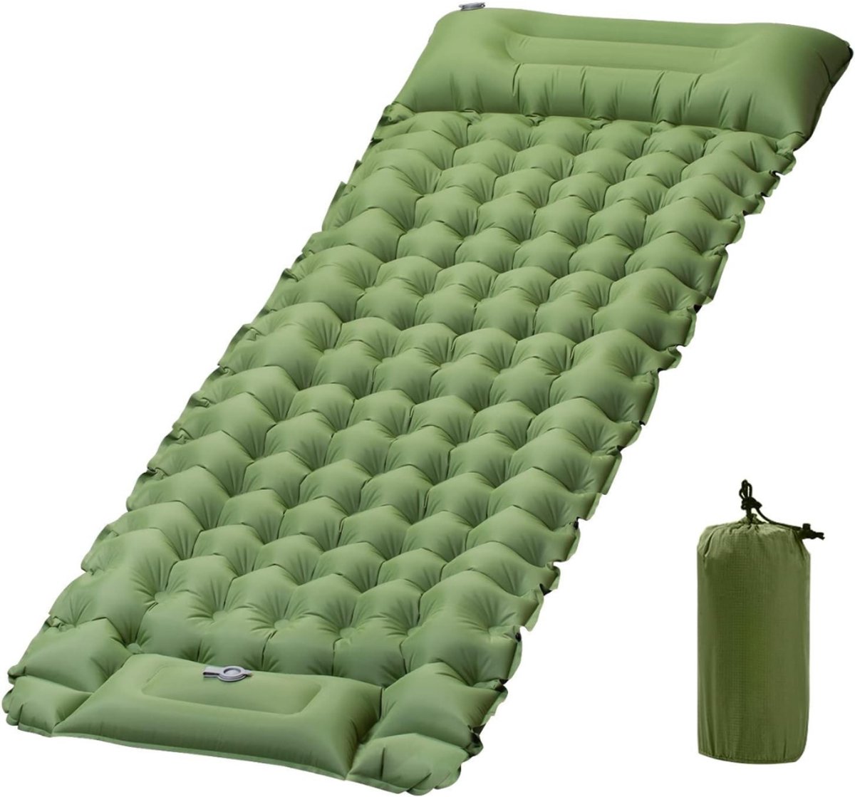 Camping Matras met Kussen en Voetpomp - Opvouwbaar Matras - Vouwmatras - Camping Matje - Slaapmat - Logeer Matras - Luchtmatras - Kampeer Matras - Camping Bedje - Nylon - Tot 150 kg - 200 x 70 x 10 cm - Groen - van Imperatoris