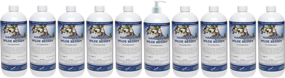Handzeep Wilde Bessen 1 liter - set van 10 stuks - met gratis pomp - Voordeelverpakking