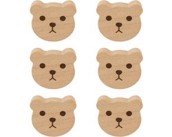 MOROBOR 6 stuks berenvormige houten knoppen, enkele gat, beukenhouten handgrepen, zelfklevende houten kasthandgrepen, knoppen voor commode met schroeven