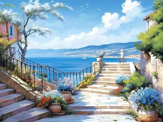 Diamond painting – 40x30 -pierres carrées – Plage - Mer - Été - hobby – activité – loisirs – cadeau – présent – fête – jours fériés