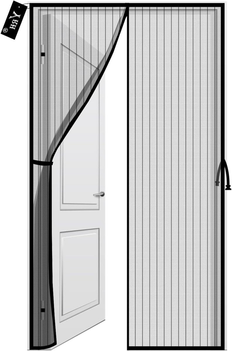 Magnetisch Deurhor 120 x 220 cm, met Zijgesp, Versterkt Polyester Gaas, Automatische Sluiting, voor Balkon, Terras en Voordeur, Zwart