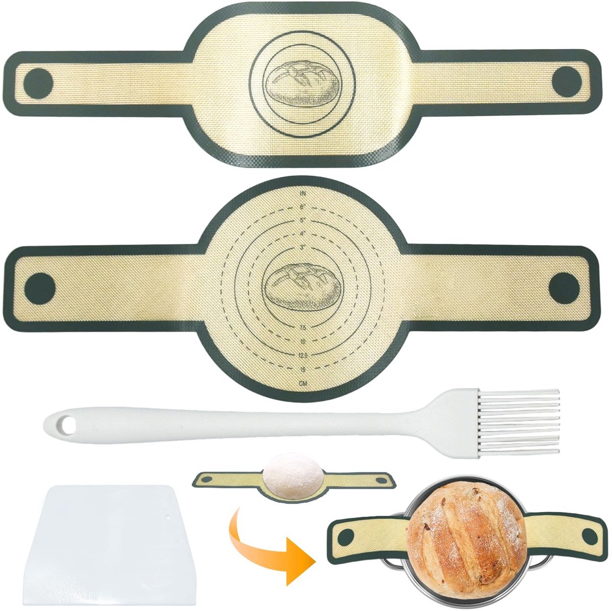 Allecto - - Silicone Baking Mat - Bakmat voor Brood - Herbruikbaar en Flexibel - Geel en Grijs - Perfect voor Dutch Oven - Ideaal voor Brood Bakken -.