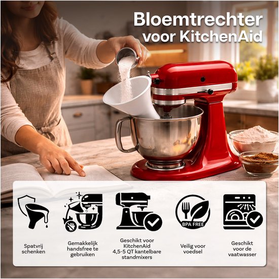 Meeltrechter voor KitchenAid 4,5–5 Quart Tilt-Head Stand Mixers Artisan & Classic Series van MMOBIEL - Anti-Spat Opzetstuk, Hands-Free, Voor Droge & Vloeibare Ingrediënten - Vaatwasmachinebestendig van Merkloos — afbeelding 2