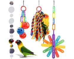 Allecto - - Bird Toy Set - Speelgoed voor vogels - 4 stuks - Swing en klimmateriaal - Geschikt voor conures - Kleurrijke speeltjes