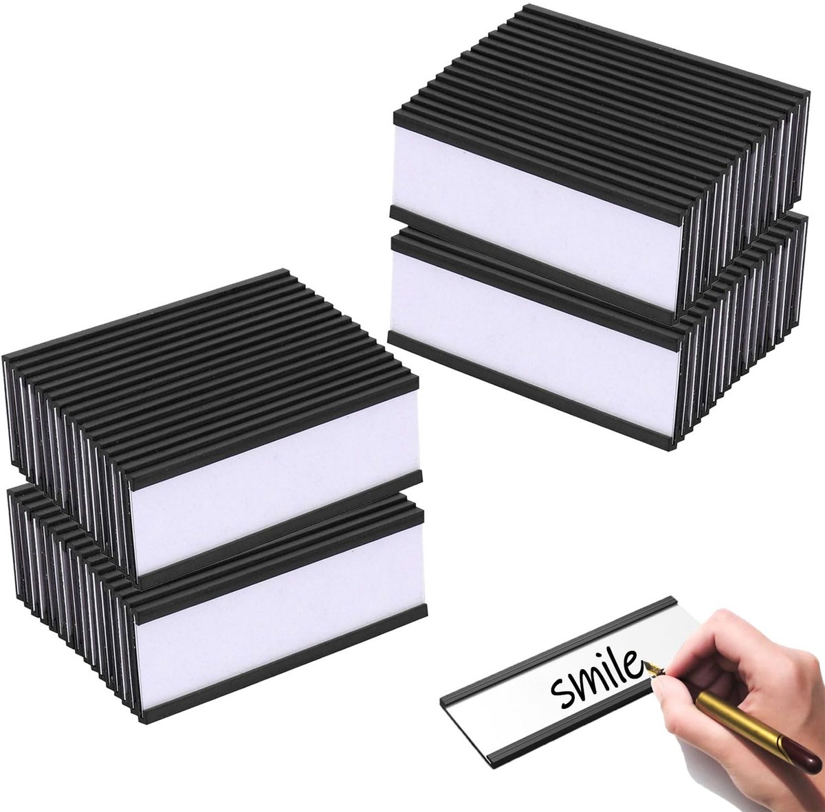 SnelShoppen - Magnetische Labelhouders 60 Stuks - 2.5 x 7.5 cm Herbruikbare Magneten met Papier Inserts - C Channel Magnetische Labels voor Koelkasten
